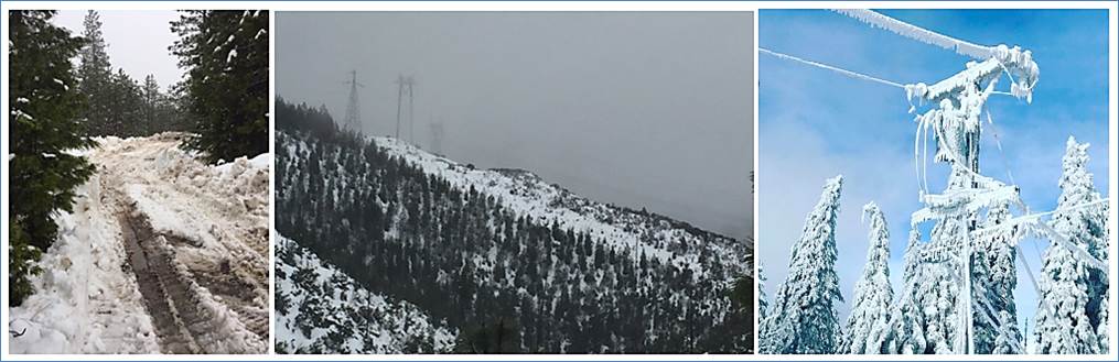 Telephone posts in snowy mountains